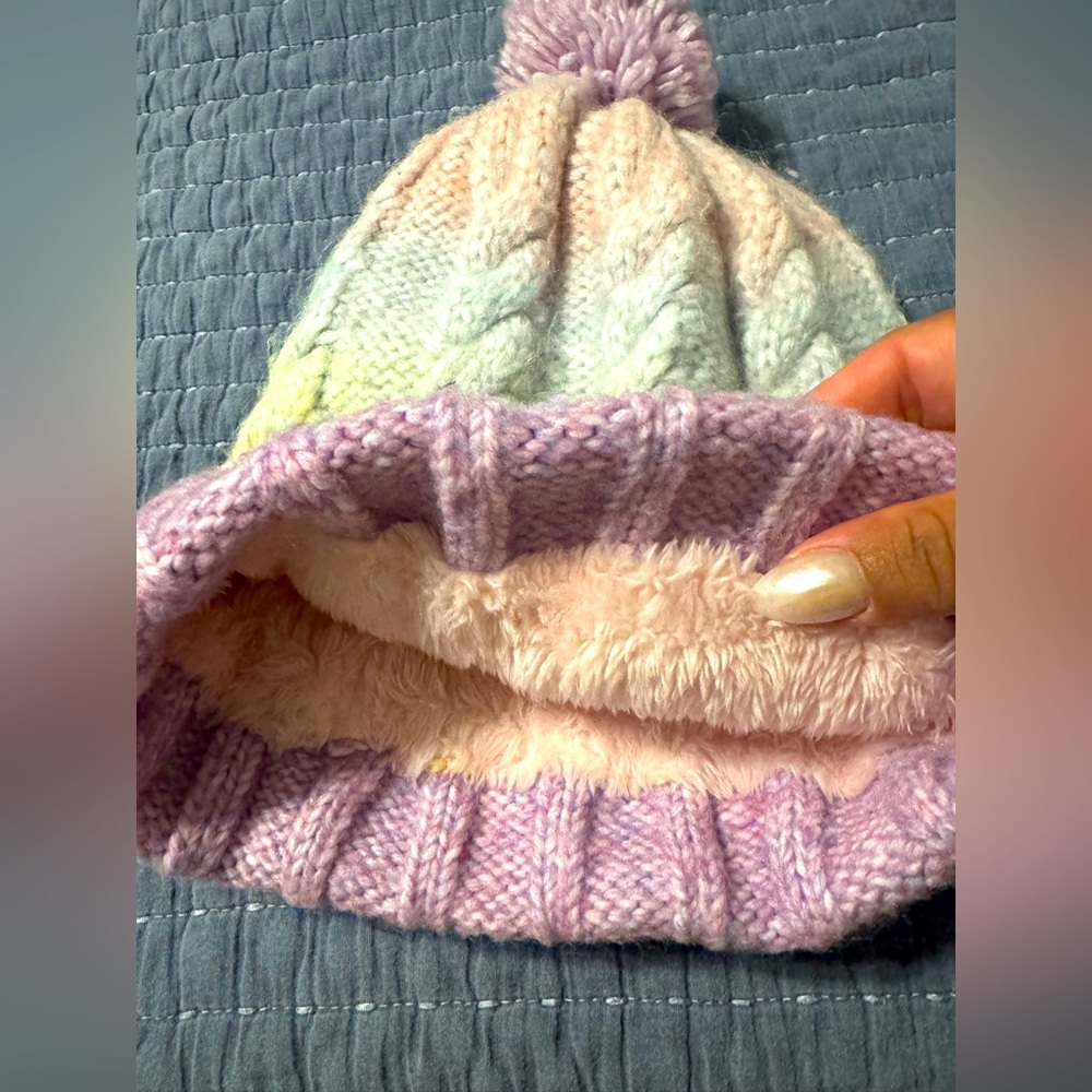 Turtle Fur Faux Pom Beanie Hat colorful Fleece Lined Merino Wool Cable Knit